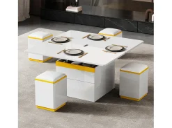 Mesa De Centro*Merax Mesa de centro com tampo elevável e acabamento brilhante - 100 x 50 x 43 cm - móvel dobrável para sala de estar com gavetas - MDF e aglomerado - branca Branco