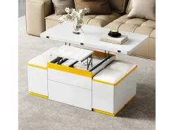 Mesa De Centro*Merax Mesa de centro com tampo elevável e acabamento brilhante - 100 x 50 x 43 cm - móvel dobrável para sala de estar com gavetas - MDF e aglomerado - branca Branco