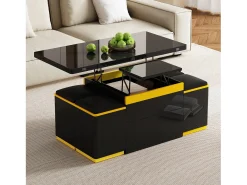 Mesa De Centro|Merax Mesa de centro com tampo elevável e acabamento brilhante - 100 x 50 x 43 cm - móvel dobrável para sala de estar com gavetas - MDF e aglomerado - preta Preto