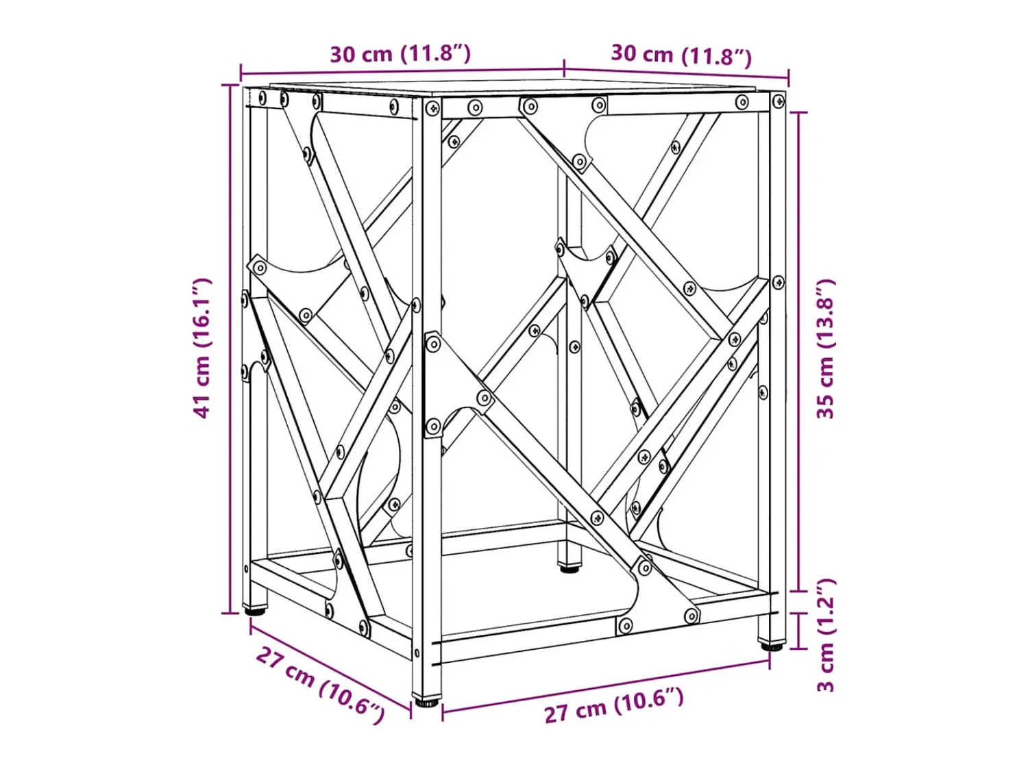 vidaxl Mesa de centro com topo em vidro 30x30x41 cm aço^ Mesa De Centro
