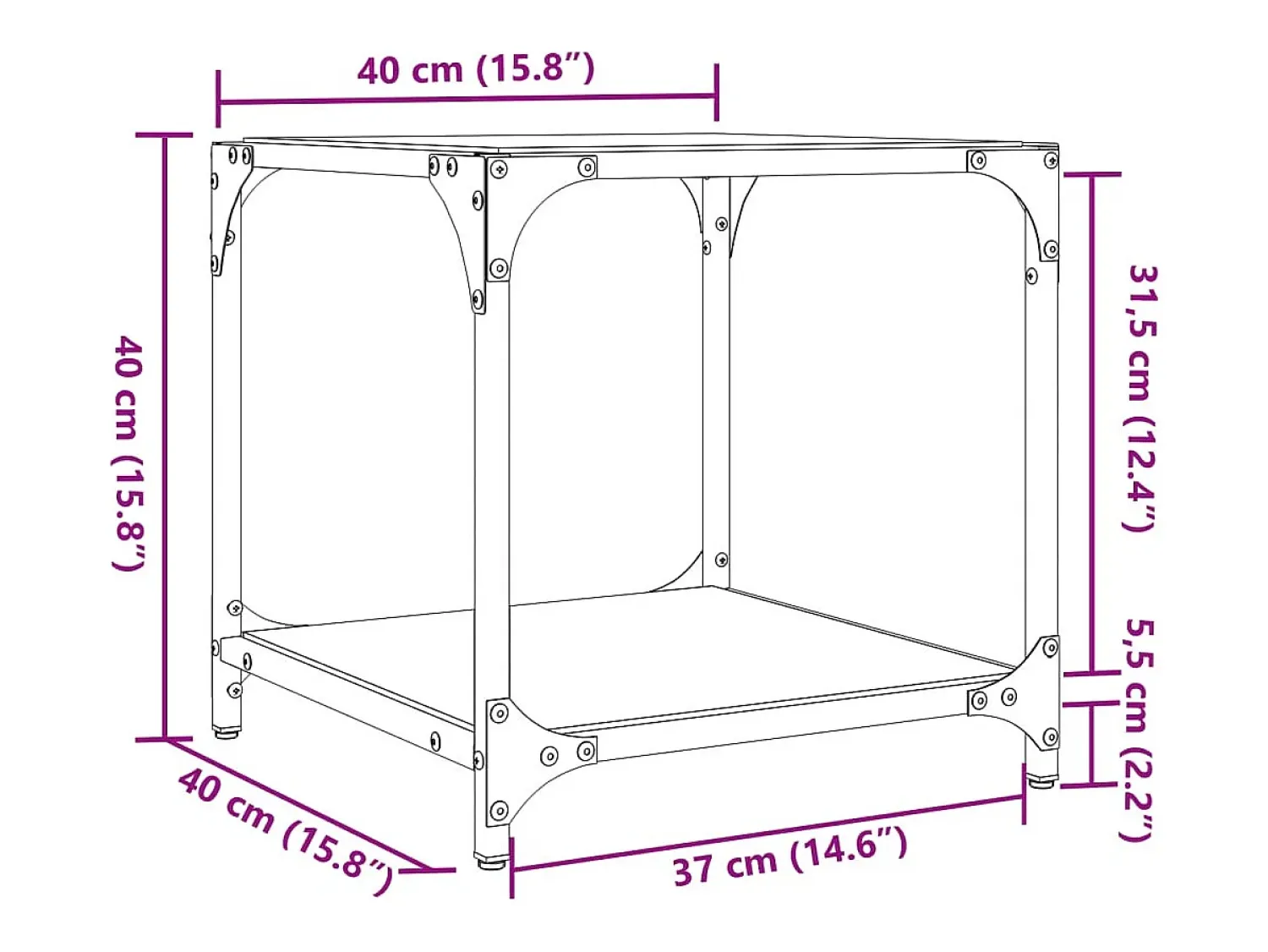 vidaxl Mesa de centro com topo em vidro 40x40x40 cm aço^ Mesa De Centro