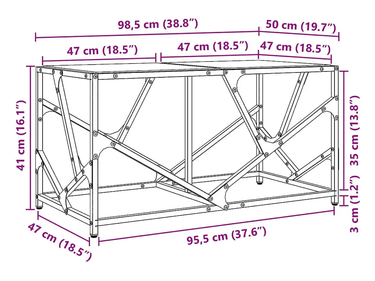 Mesa De Centro|vidaxl Mesa de centro com topo em vidro 98,5x50x41 cm aço Preto