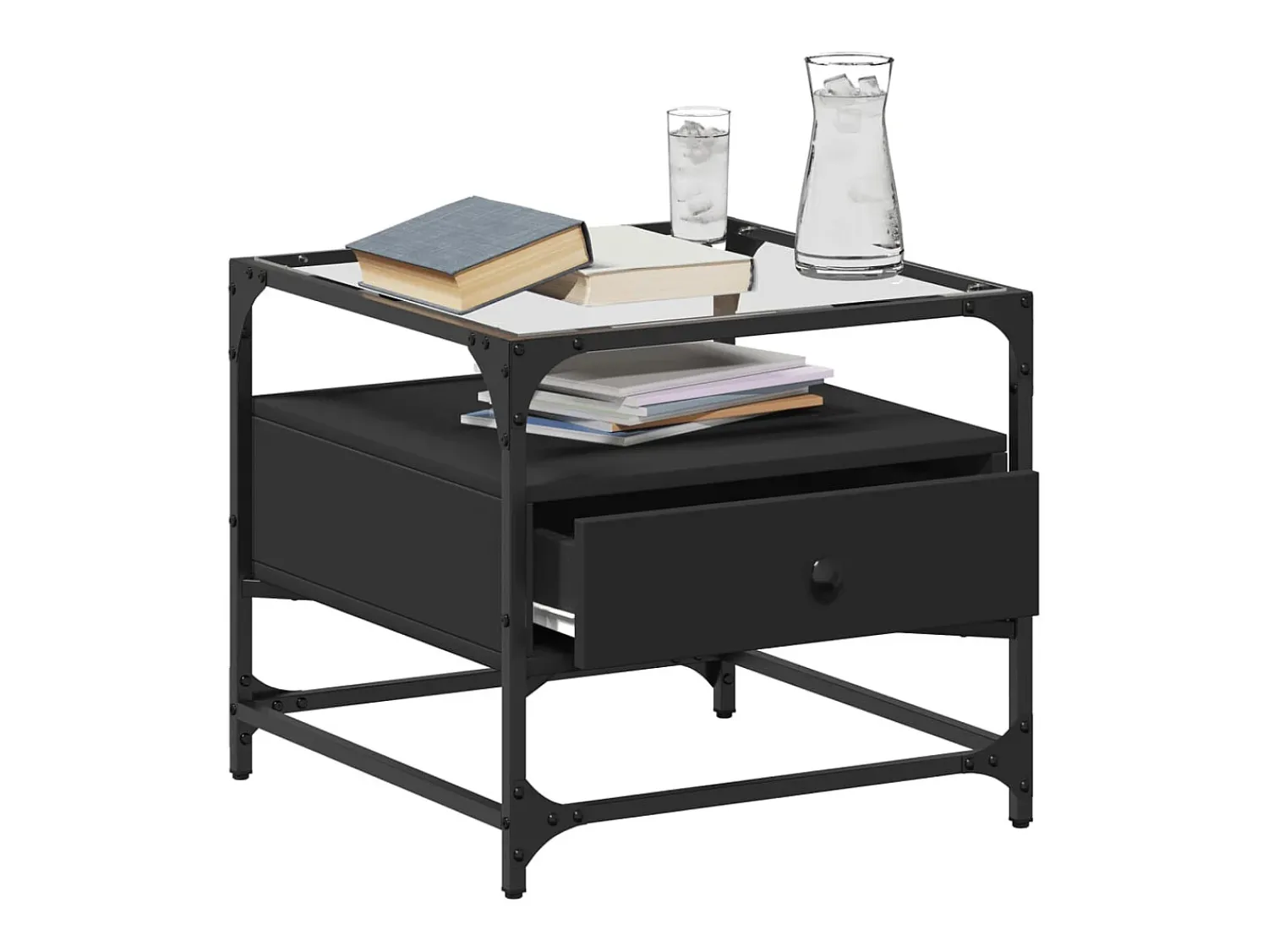 Mesa De Centro| Mesa de centro com topo em vidro 50x50x45 cm aço PT298786 Preto