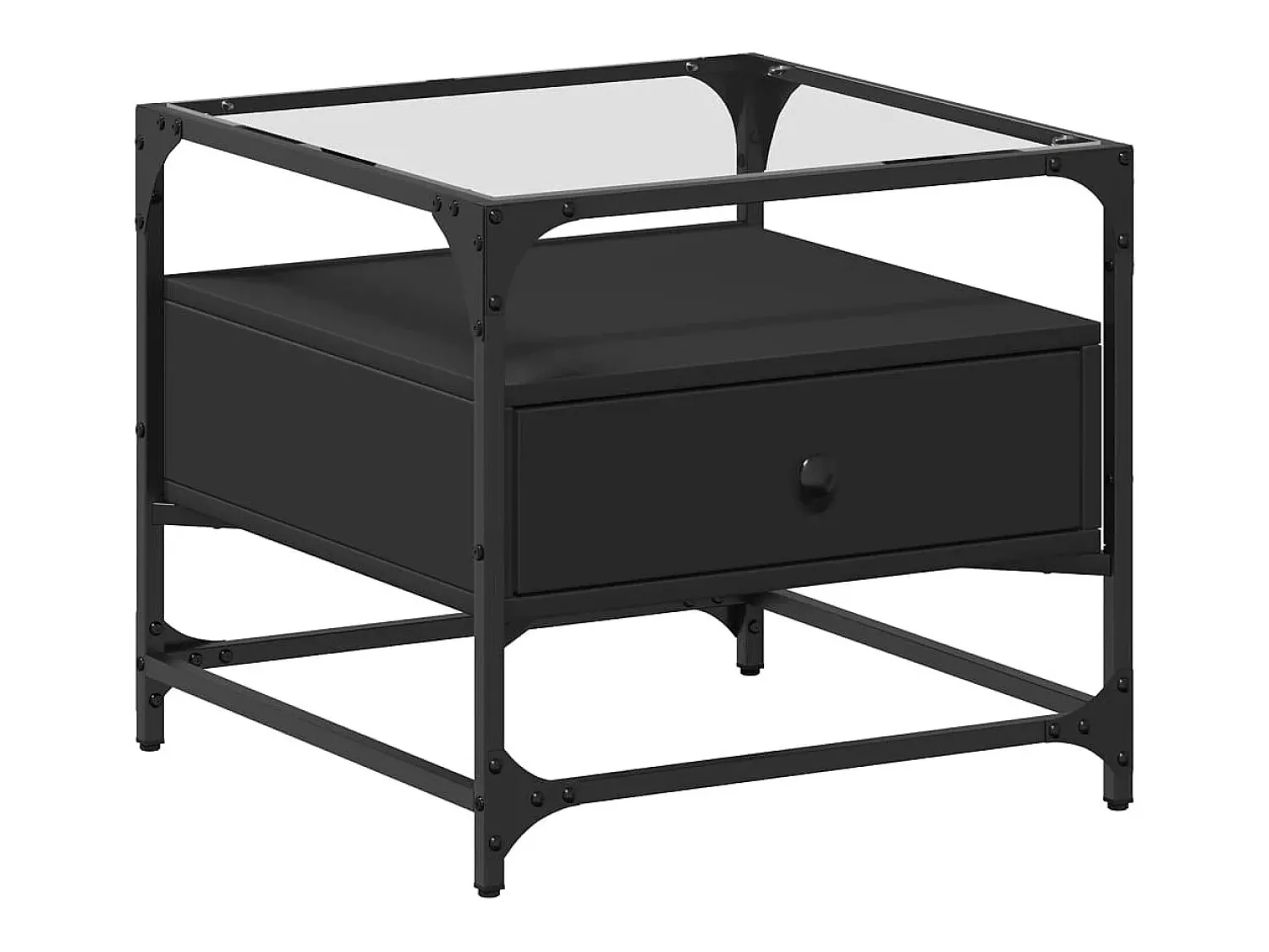 Mesa De Centro| Mesa de centro com topo em vidro 50x50x45 cm aço PT298786 Preto