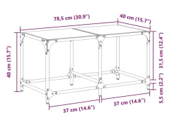 vidaxl Mesa de centro com topo em vidro 78,5x40x40 cm aço^ Mesa De Centro