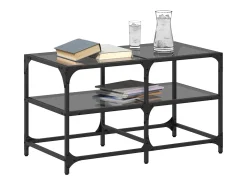 Clearance Mesa de centro com topo em vidro 78,5x40x45 cm aço PT818808 Preto