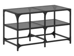 Clearance Mesa de centro com topo em vidro 78,5x40x45 cm aço PT818808 Preto