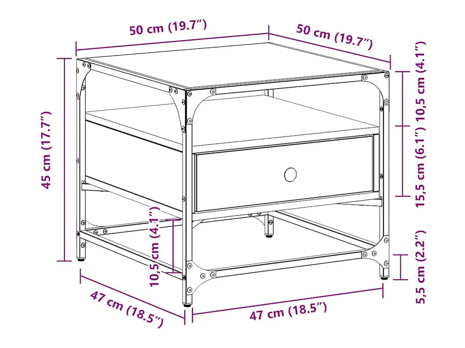 Clearance vidaxl Mesa de centro com topo em vidro 50x50x45 cm aço Preto