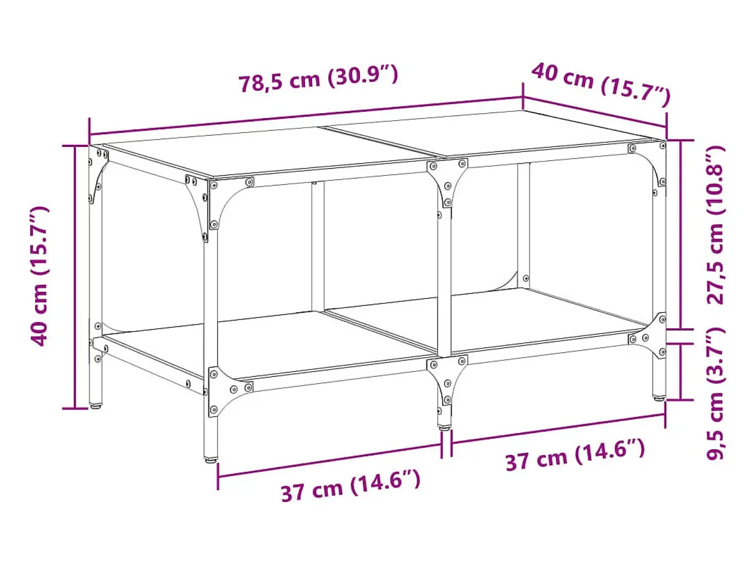 Mesa De Centro|vidaxl Mesa de centro com topo em vidro 78,5x40x40 cm aço Preto