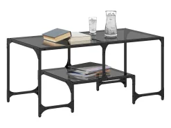 Mesa De Centro* Mesa de centro com topo em vidro 98,5x50x45 cm aço PT170573 Preto