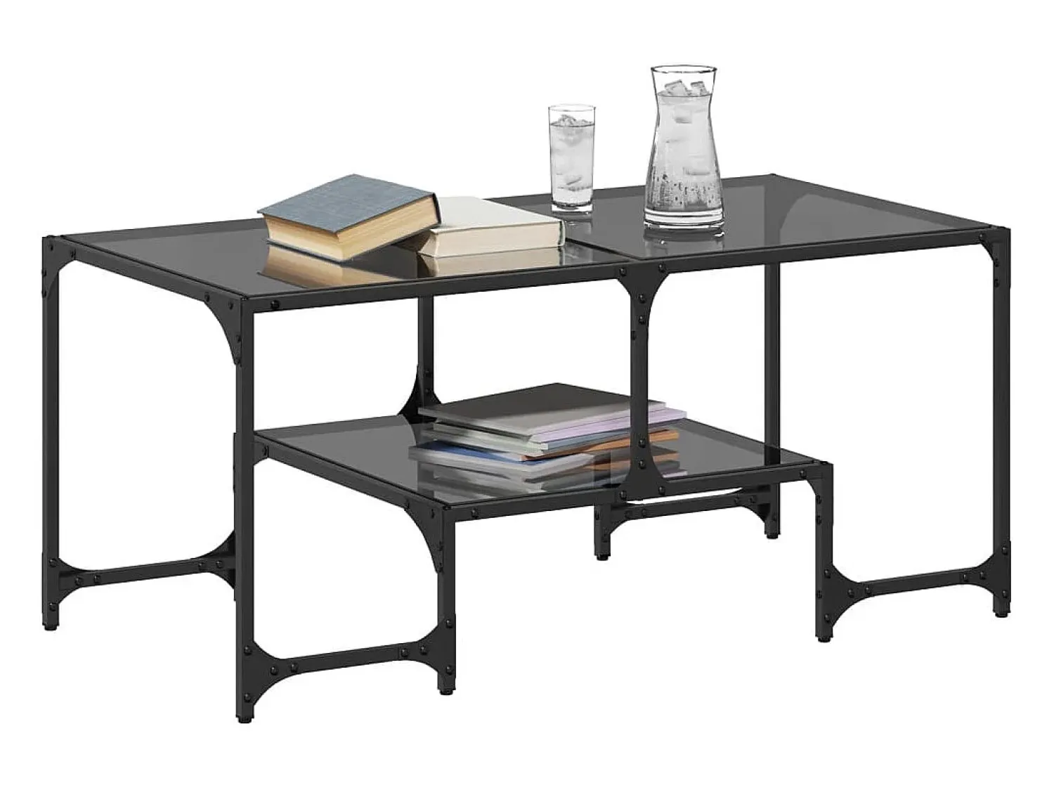 Mesa De Centro* Mesa de centro com topo em vidro 98,5x50x45 cm aço PT170573 Preto