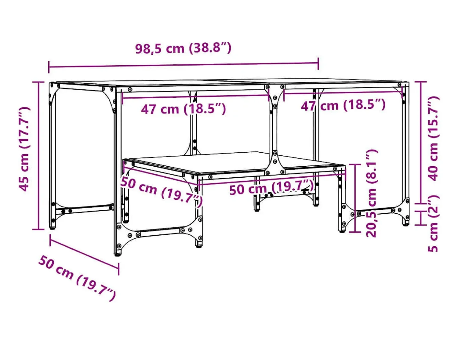 New vidaxl Mesa de centro com topo em vidro 98,5x50x45 cm aço Preto