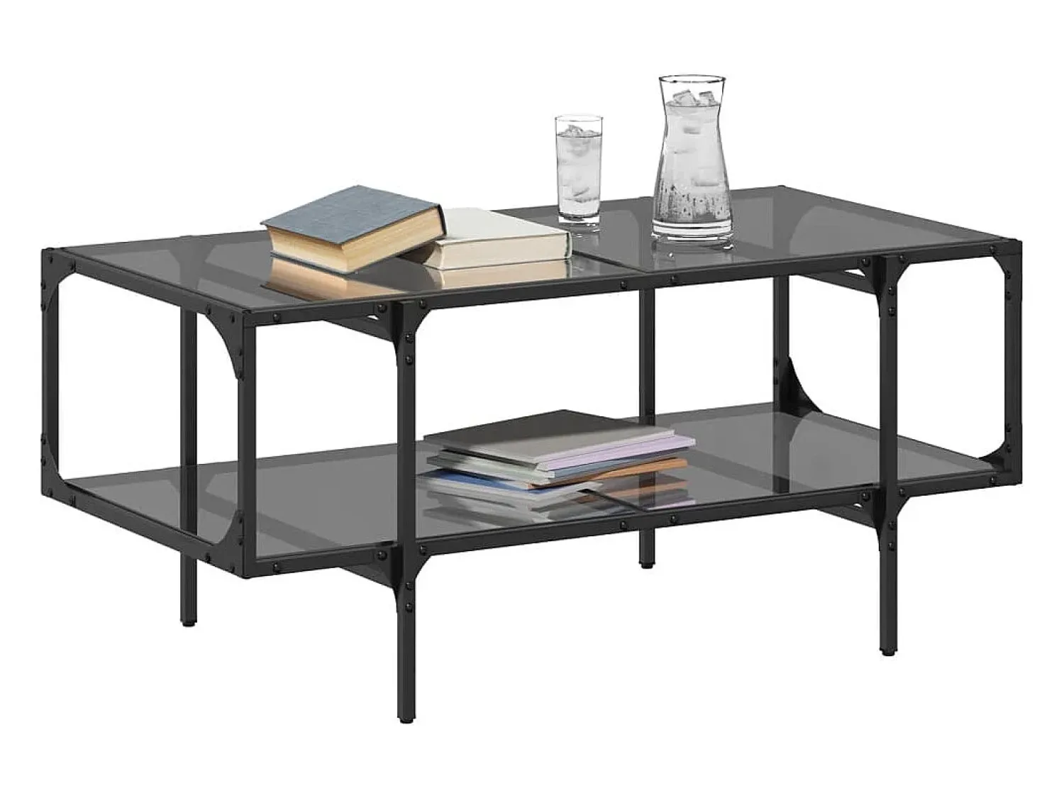Mesa De Centro* Mesa de centro com topo em vidro 98,5x50x45 cm aço PT782022 Preto