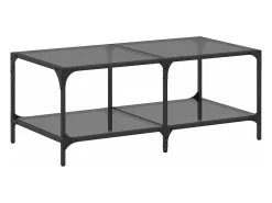 Mesa De Centro| Mesa de centro com topo em vidro 98,5x50x40 cm aço PT939823 Preto