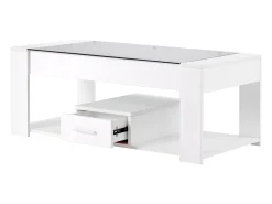 Mesa De Centro|ModernLuxe Mesa de centro com uma gaveta - tampo em vidro - Branco
