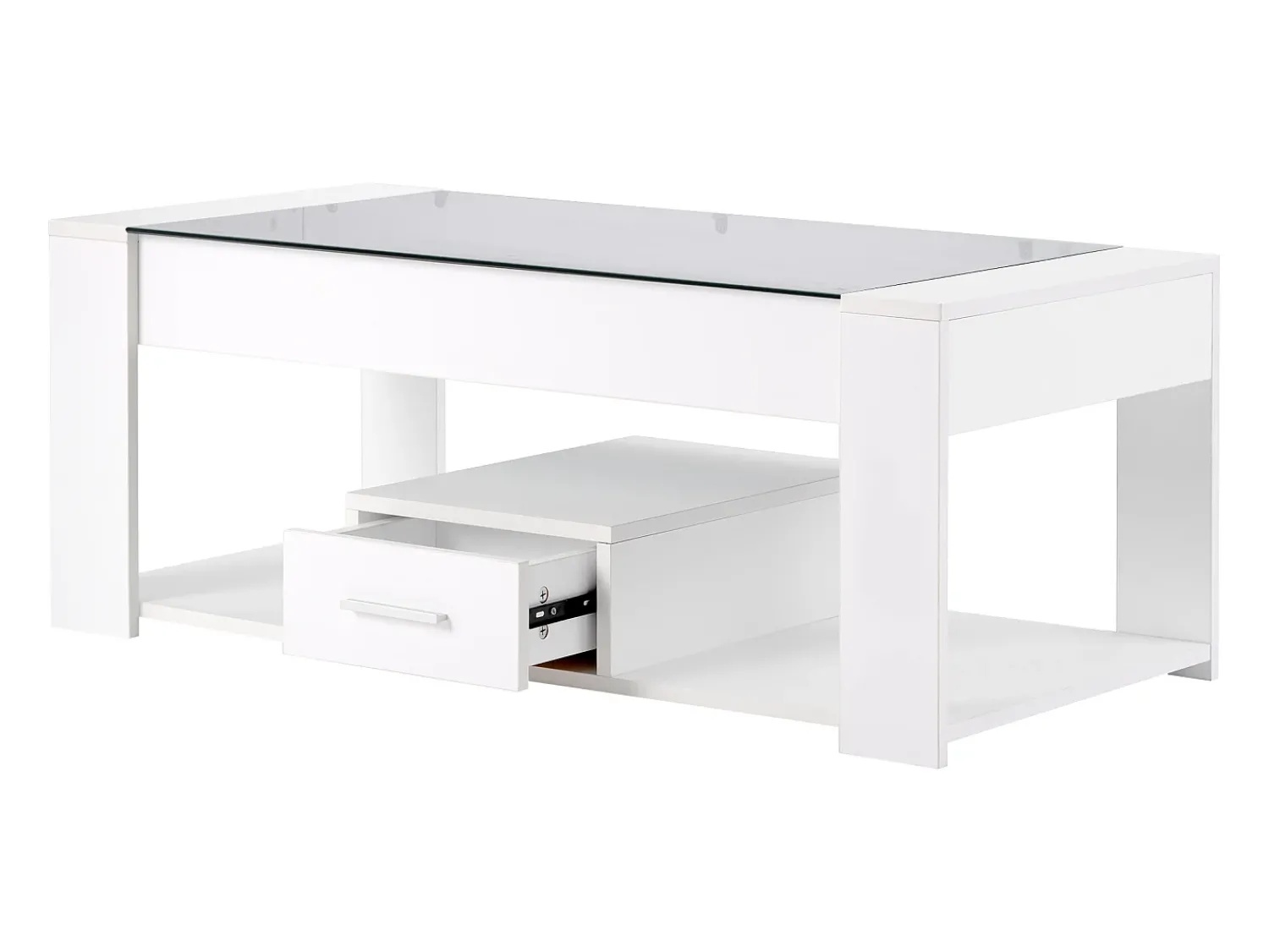 Mesa De Centro|ModernLuxe Mesa de centro com uma gaveta - tampo em vidro - Branco