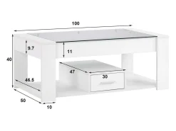 Mesa De Centro|ModernLuxe Mesa de centro com uma gaveta - tampo em vidro - Branco
