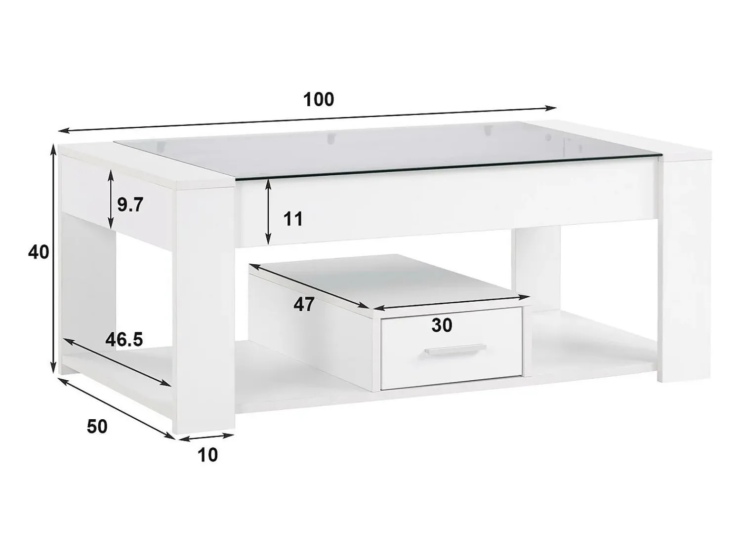 Mesa De Centro|ModernLuxe Mesa de centro com uma gaveta - tampo em vidro - Branco