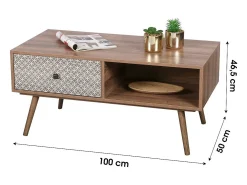 Best Meublorama Mesa de centro com uma gaveta de estilo étnico, dimensões 100x50x47cm. Castanho