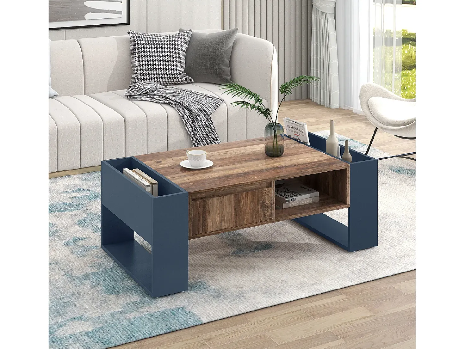 ModernLuxe Mesa de centro com uma gaveta - estilo industrial - Castanho e Preto^ Mesa De Centro