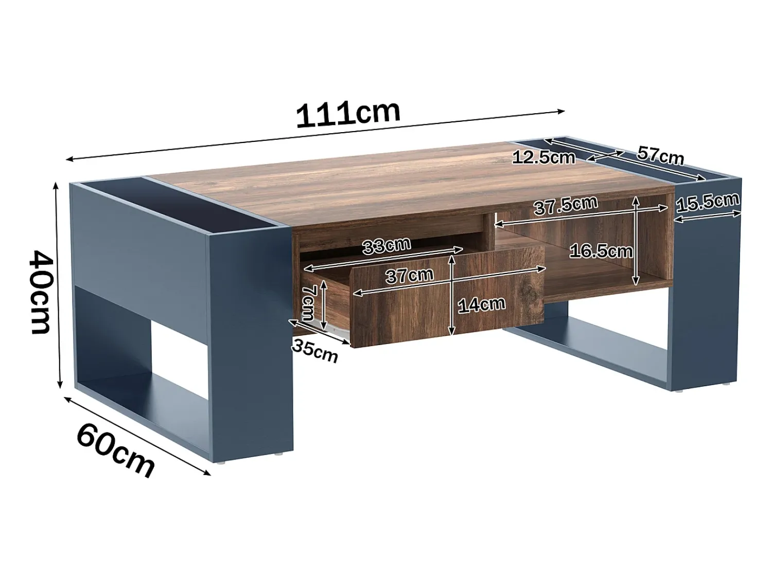 ModernLuxe Mesa de centro com uma gaveta - estilo industrial - Castanho e Preto^ Mesa De Centro