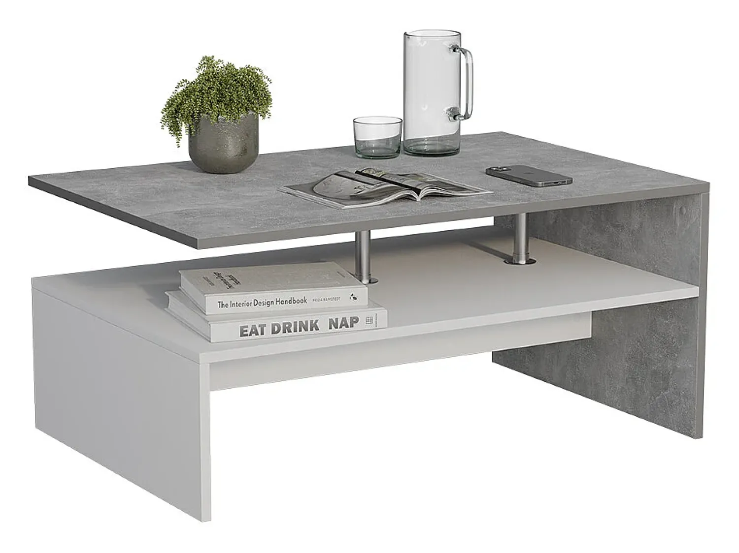 Mesa De Centro*Vicco Mesa de centro concreto/branco 90x52.6x42.2 amato Cinzento claro