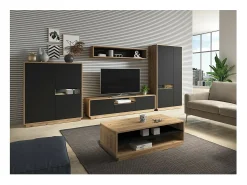 Meublorama Mesa de centro cor carvalho e preto da coleção VILLA com nichos para armazenamento.^ Mesa De Centro