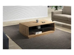 Meublorama Mesa de centro cor carvalho e preto da coleção VILLA com nichos para armazenamento.^ Mesa De Centro