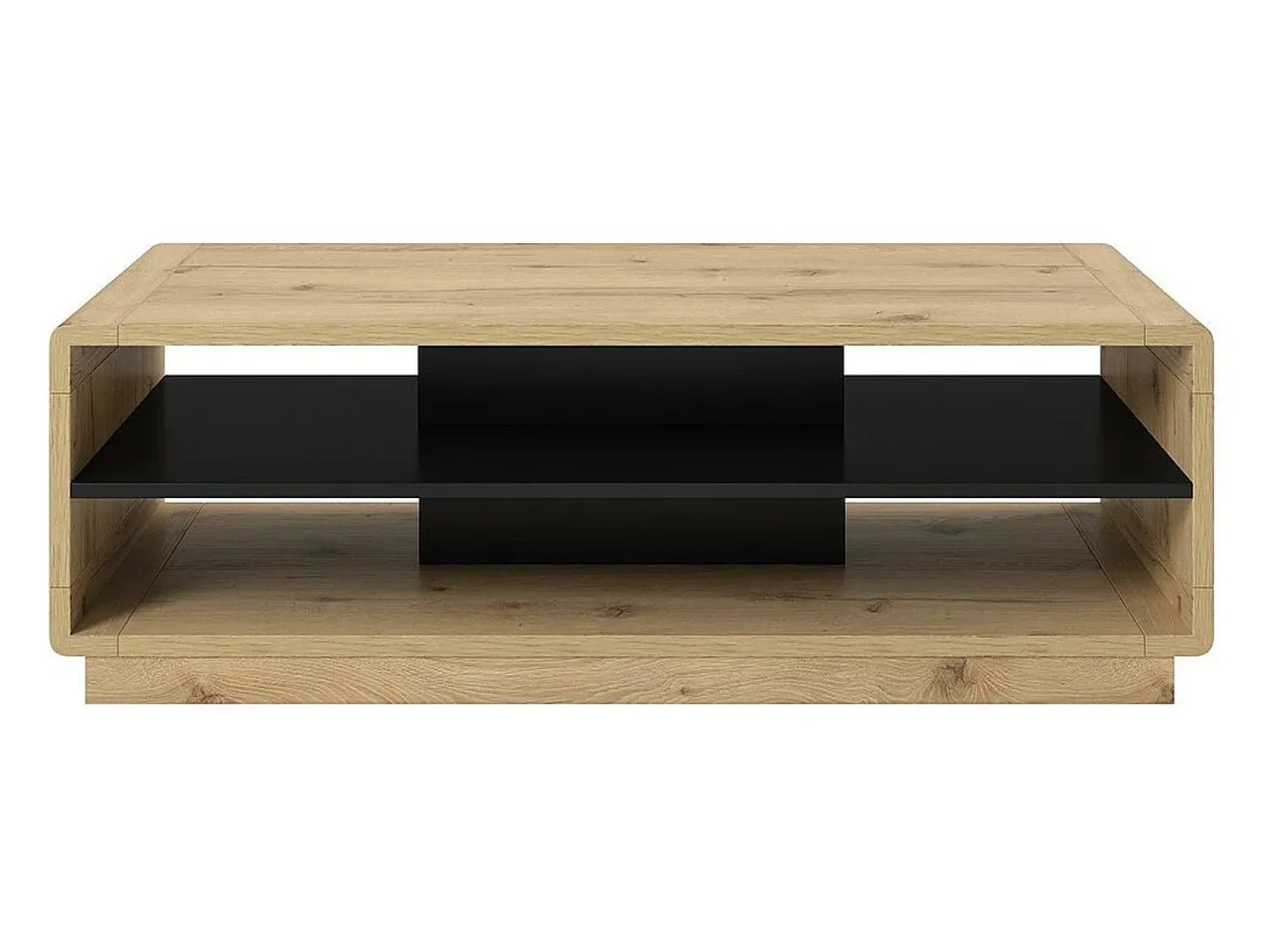 Meublorama Mesa de centro cor carvalho e preto da coleção VILLA com nichos para armazenamento.^ Mesa De Centro