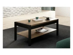 Mesa De Centro*Meublorama Mesa de centro cor carvalho e preto coleção BOWIE com prateleira intermediária de armazenamento. Castanho