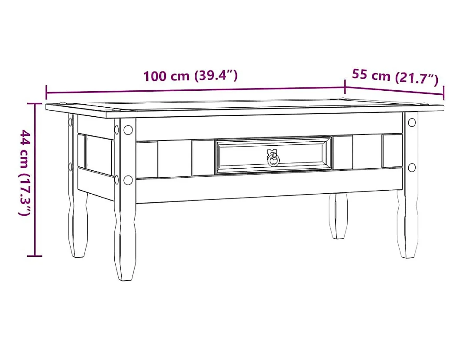 Mesa De Centro*vidaxl Mesa de centro Corona pinho mexicano 100x55x44 cm Branco