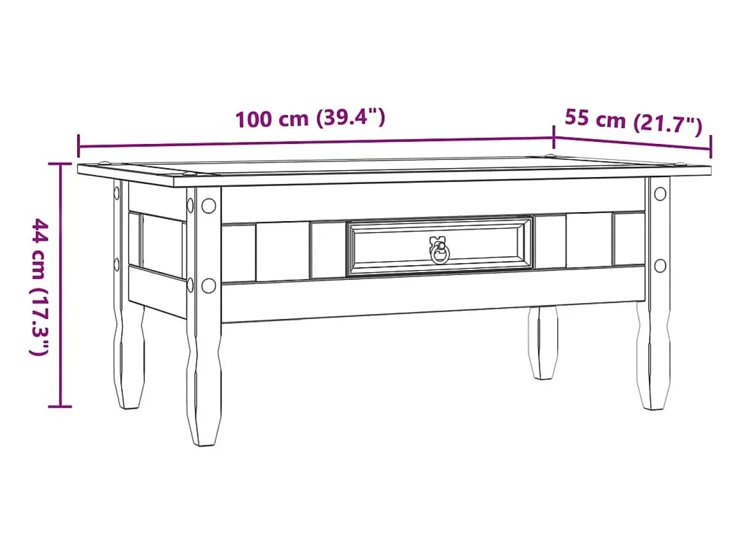 vidaxl Mesa de centro Corona Range em pinho mexicano 100x55x44 cm^ Mesa De Centro