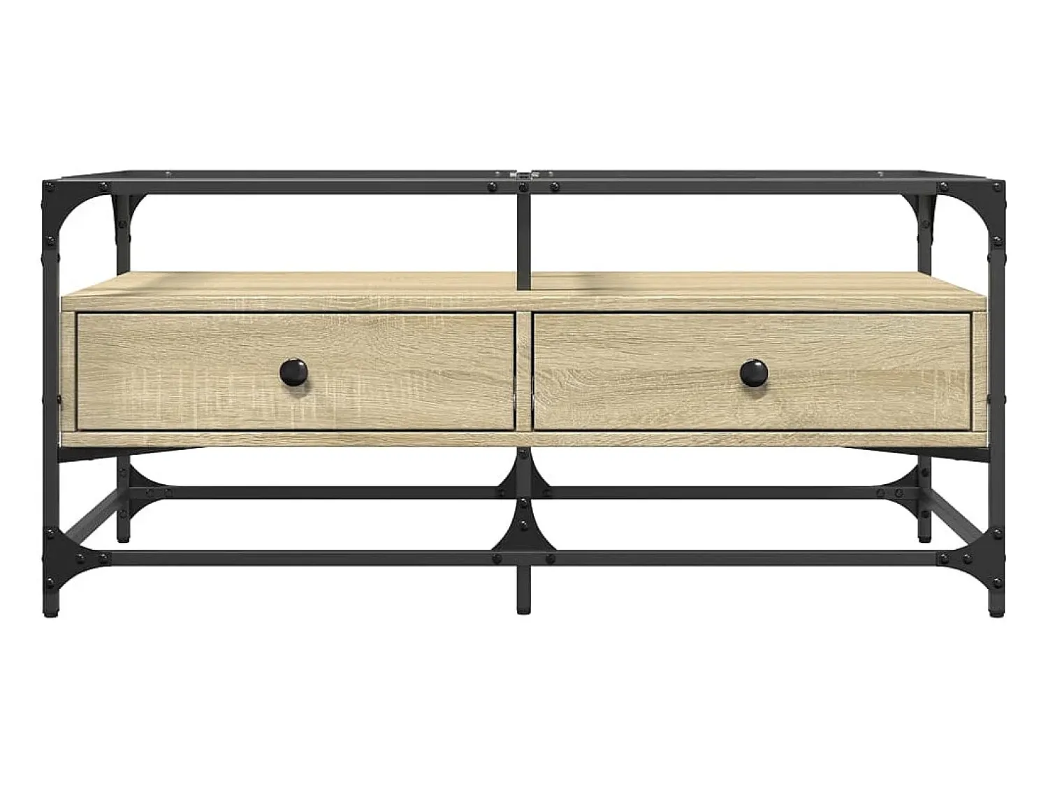 Discount Mesa de centro c/topo de vidro 98,5x50x45cm carvalho sonoma aço PT994767 Castanho