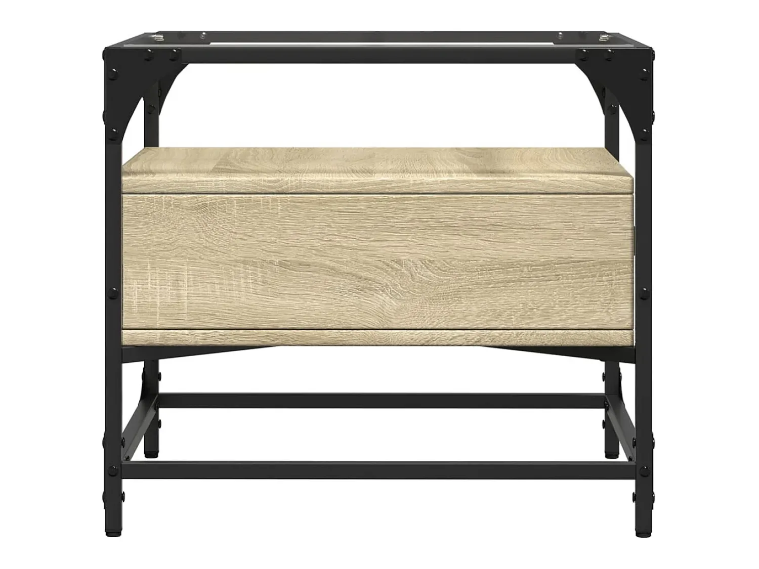 Mesa De Centro* Mesa de centro c/topo de vidro 50x50x45cm carvalho sonoma aço PT184169 Castanho