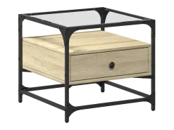 Mesa De Centro* Mesa de centro c/topo de vidro 50x50x45cm carvalho sonoma aço PT184169 Castanho