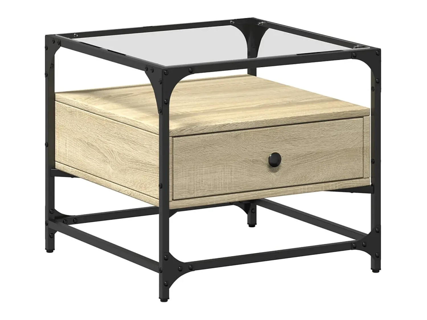 Mesa De Centro* Mesa de centro c/topo de vidro 50x50x45cm carvalho sonoma aço PT184169 Castanho