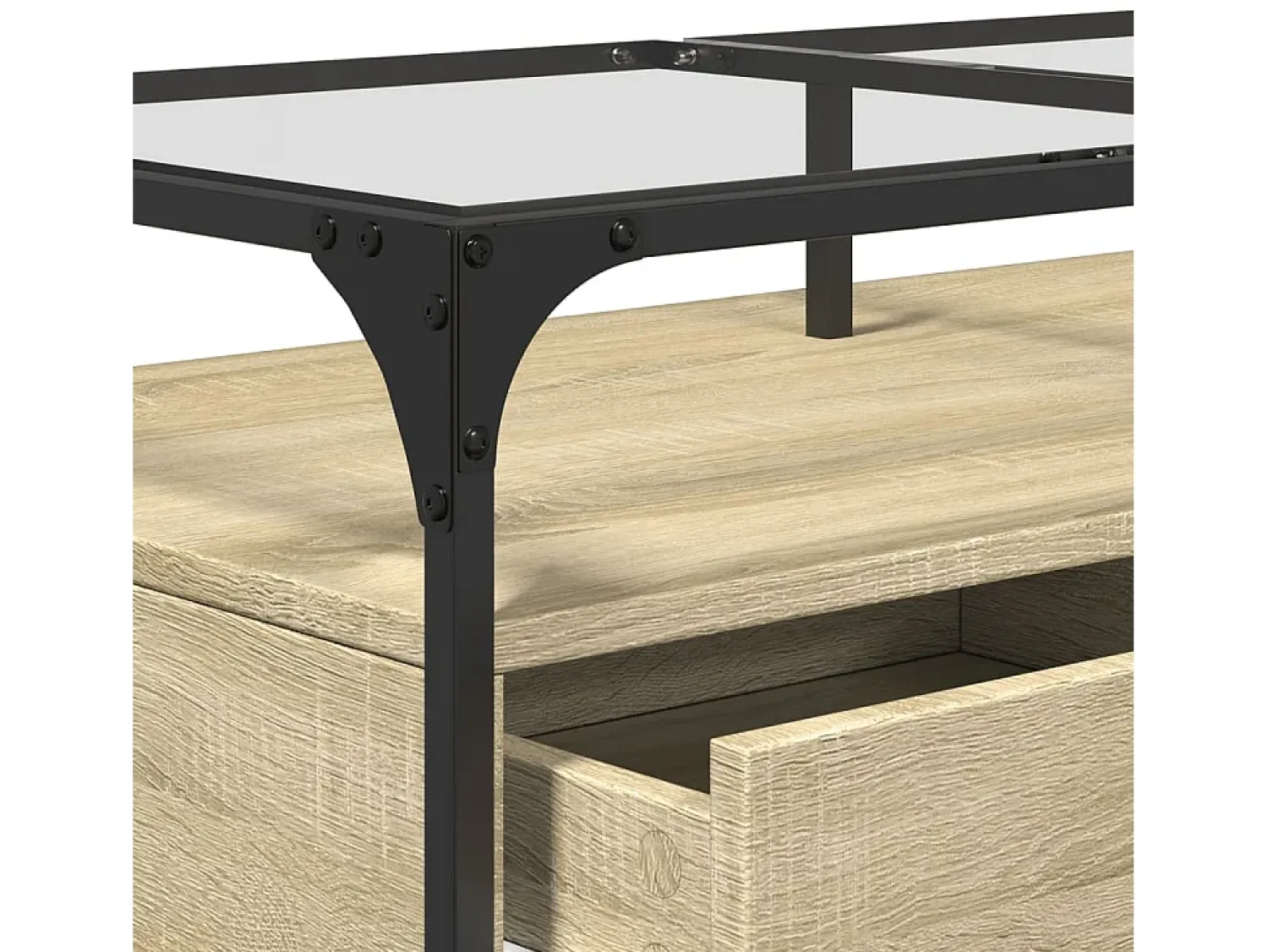 Mesa De Centro*vidaxl Mesa de centro c/topo de vidro 98,5x50x45cm carvalho sonoma aço Natural claro