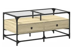 Mesa De Centro*vidaxl Mesa de centro c/topo de vidro 98,5x50x45cm carvalho sonoma aço Natural claro