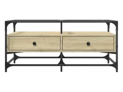 Mesa De Centro*vidaxl Mesa de centro c/topo de vidro 98,5x50x45cm carvalho sonoma aço Natural claro