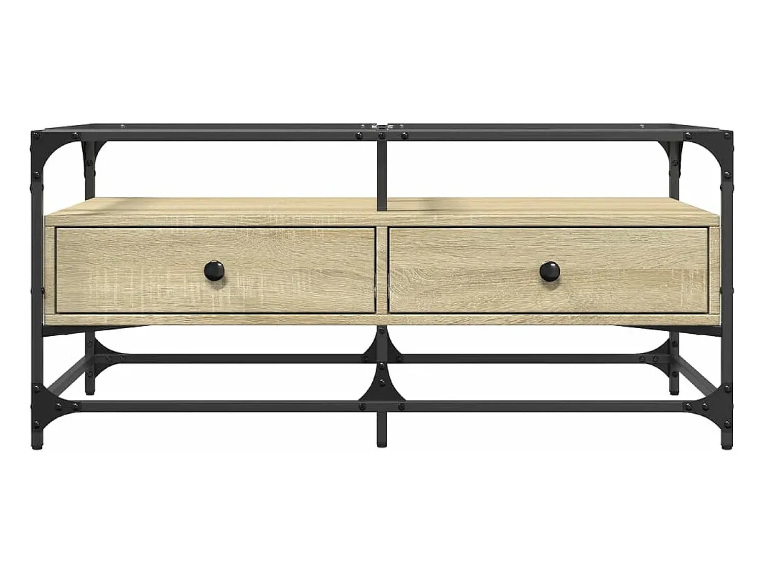 Mesa De Centro*vidaxl Mesa de centro c/topo de vidro 98,5x50x45cm carvalho sonoma aço Natural claro