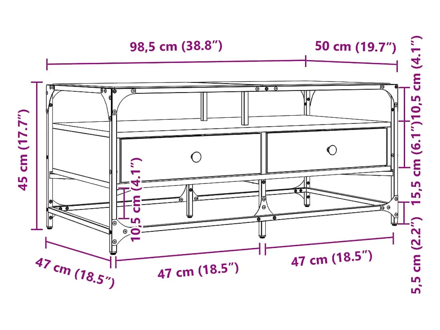 Mesa De Centro*vidaxl Mesa de centro c/topo de vidro 98,5x50x45cm carvalho sonoma aço Natural claro
