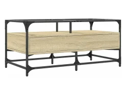 Mesa De Centro*vidaxl Mesa de centro c/topo de vidro 98,5x50x45cm carvalho sonoma aço Natural claro