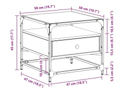 Clearance vidaxl Mesa de centro c/topo de vidro 50x50x45cm carvalho sonoma aço Natural claro