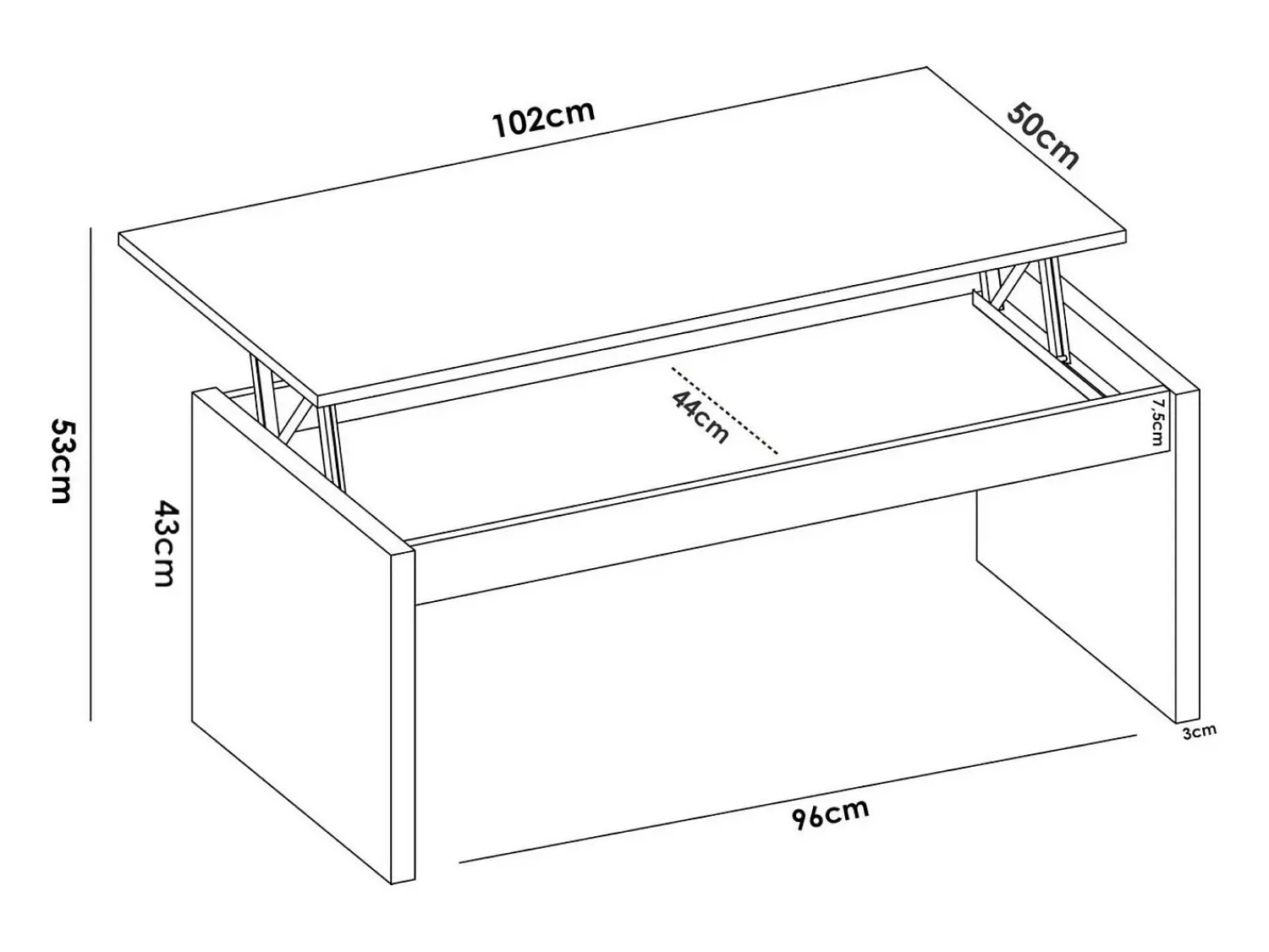 Dmora Mesa de centro Cuar, Porta-revistas da sala com compartimento de arrumação, Mesa de centro baixa elevada, 102x50h43 cm, Carvalho Castanho