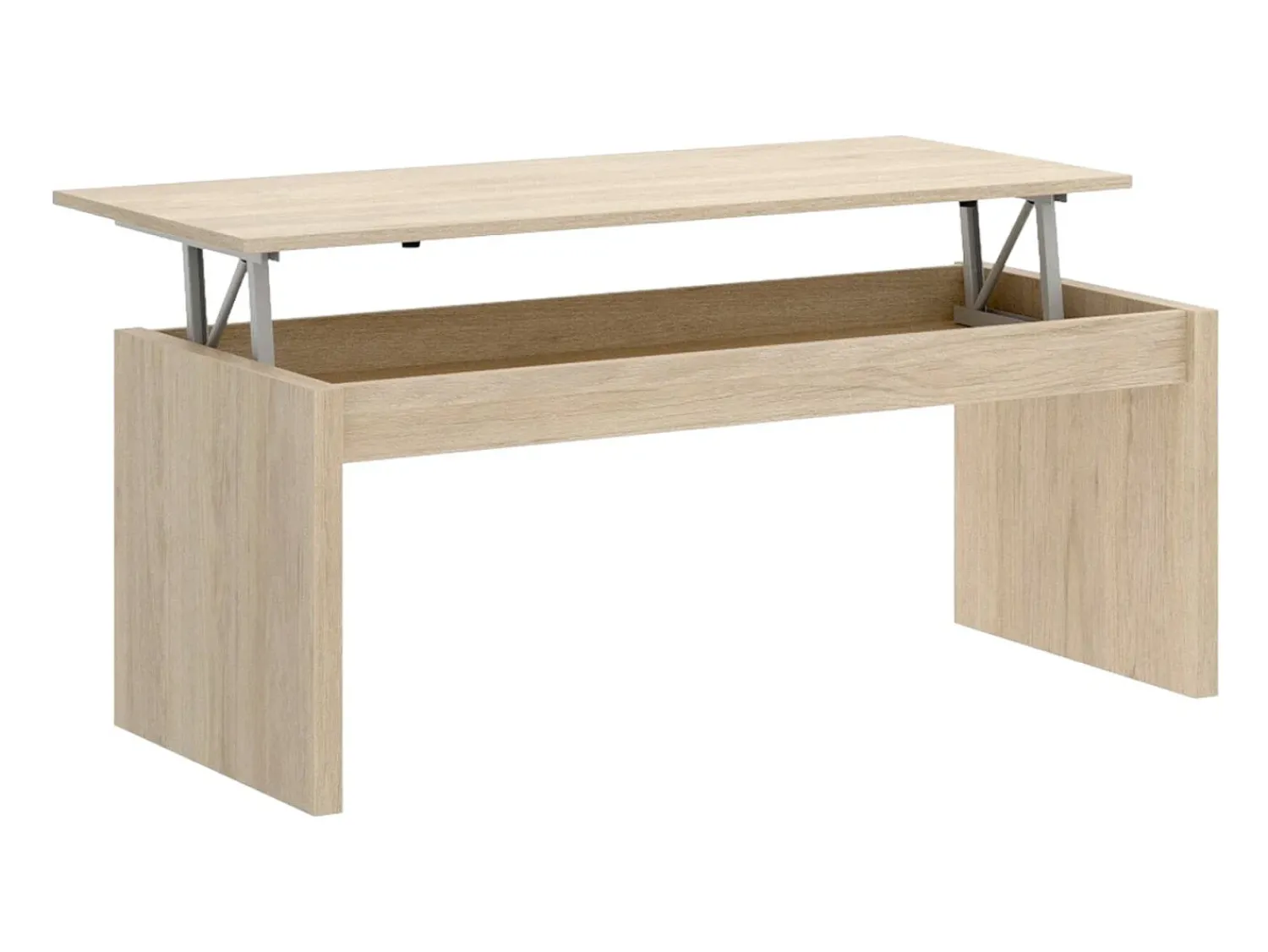 Dmora Mesa de centro Cuar, Porta-revistas da sala com compartimento de arrumação, Mesa de centro baixa elevada, 102x50h43 cm, Carvalho Castanho