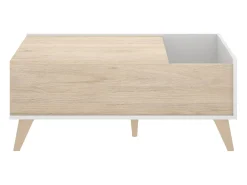 Hot Dmora Mesa de centro Cuna, Porta-revistas da sala com compartimento de arrumação, Mesa de centro baixa elevada, 99x60h41 cm, Carvalho e Branco Castanho