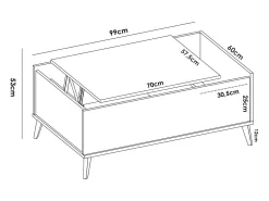 Hot Dmora Mesa de centro Cuna, Porta-revistas da sala com compartimento de arrumação, Mesa de centro baixa elevada, 99x60h41 cm, Carvalho e Branco Castanho