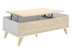 Hot Dmora Mesa de centro Cuna, Porta-revistas da sala com compartimento de arrumação, Mesa de centro baixa elevada, 99x60h41 cm, Carvalho e Branco Castanho