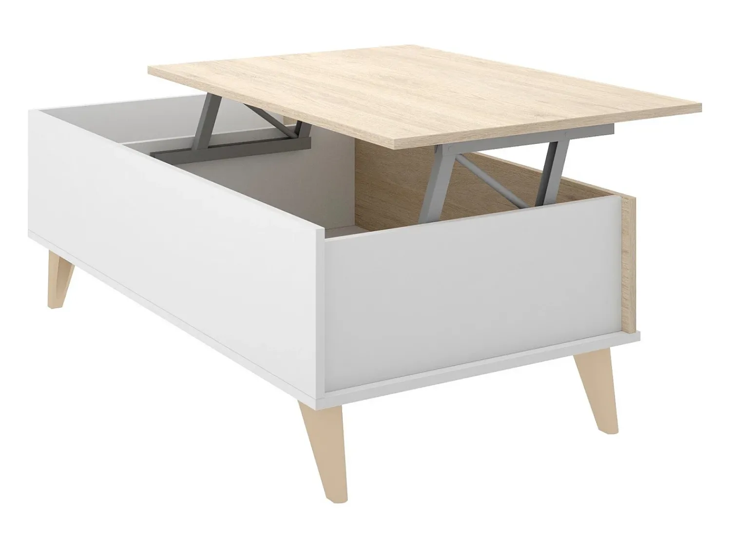 Hot Dmora Mesa de centro Cuna, Porta-revistas da sala com compartimento de arrumação, Mesa de centro baixa elevada, 99x60h41 cm, Carvalho e Branco Castanho