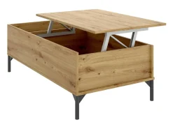 Dmora Mesa de centro Cuna, Porta-revistas para sala com compartimento de arrumação, Mesa de centro baixa elevatória, 99x60h41 cm, Nodi Oak^ Mesa De Centro
